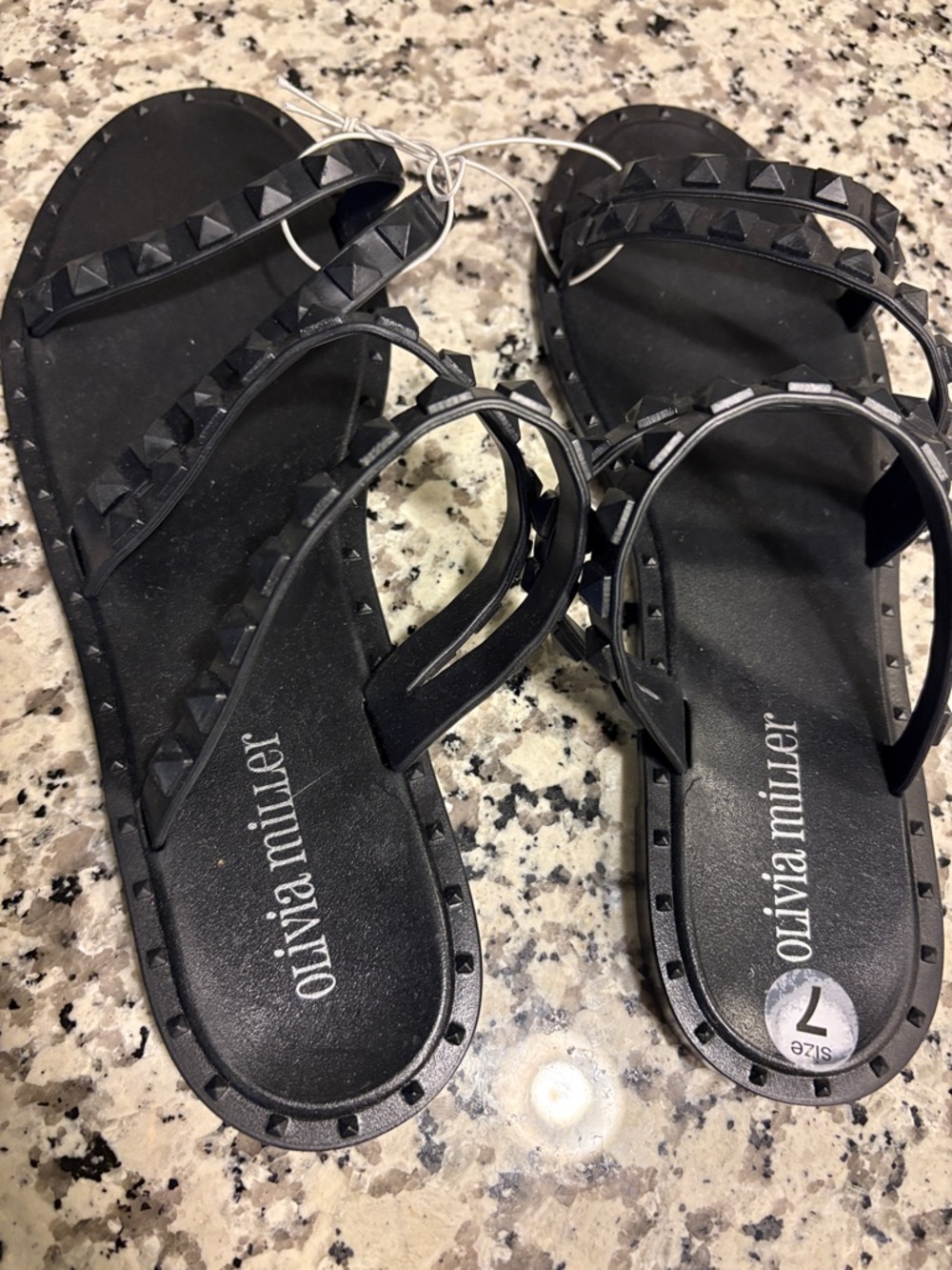 Olivia Miller Black Pyramid-Stud Flat Sandals